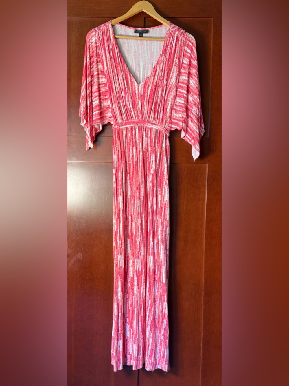 Lane Bryant Pink Vertical Brush Stroke Stripe V-Neck Maxi Dress Size 14/16